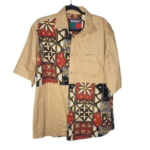 Vintage 90s Kickers Patchwork Floral Button Down Short Sleeve Shirt Size XL